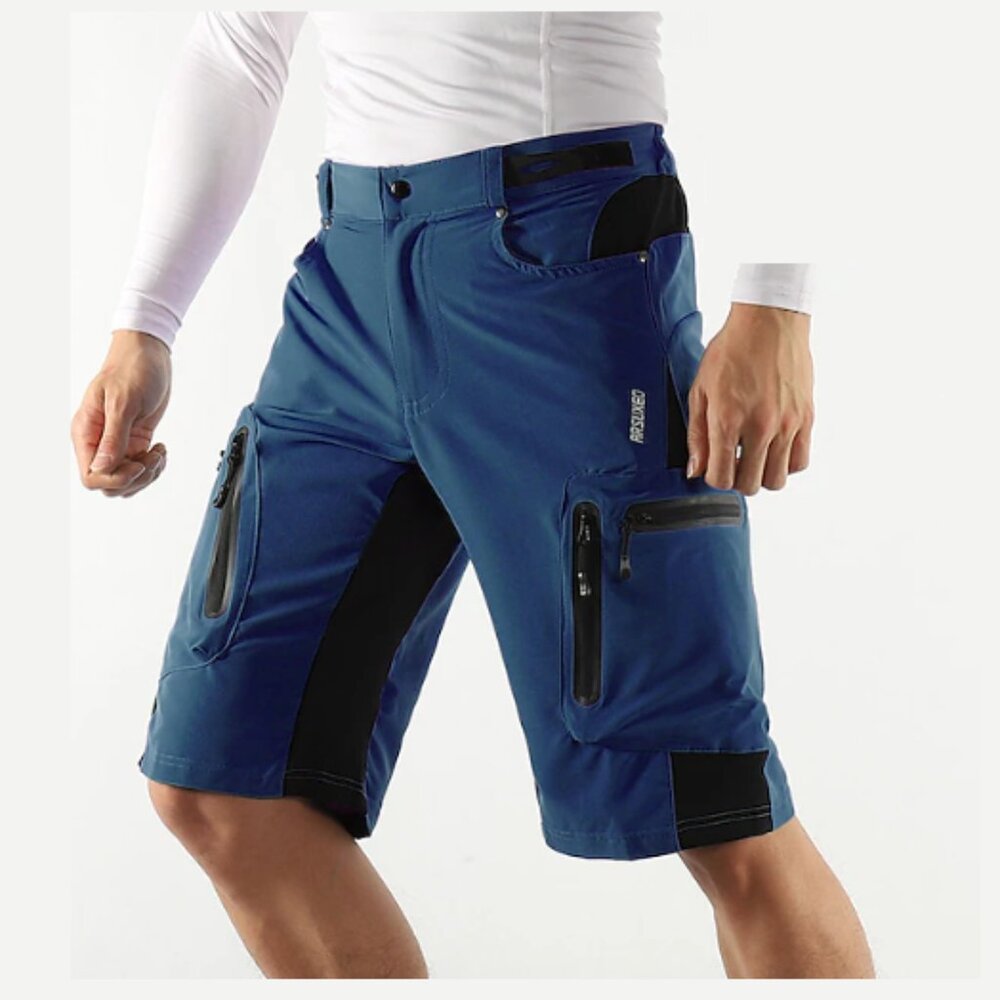 ARSUXEO Mountain Biking MTB 12.5" Cargo Shorts Cycling Stretch Navy Men's Small